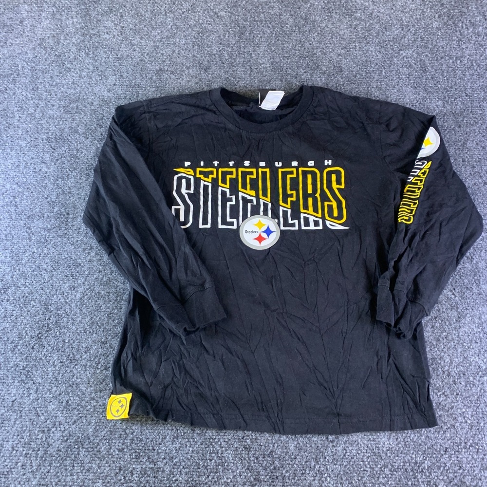 NFL Pittsburgh Steelers Long Sleeve Shirt Boys L 14-16 Black Good Graphic Logo
